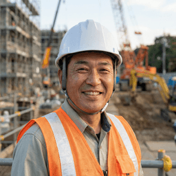 Smiling Japanese man in a safety helmet